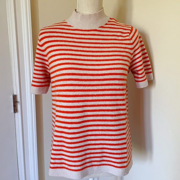 Orange and cream striped short sleeve sweater - Picture 1 of 6